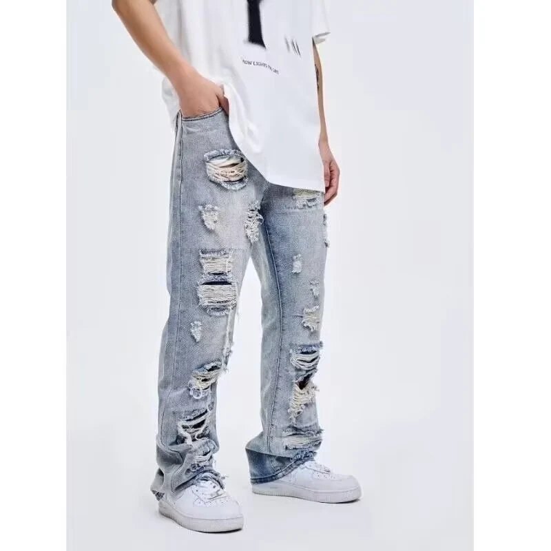 Herren Extraweite Ripped Baggy-Jeans mit tiefem Schritt und ausgeprägten Destroyed-Details Nord Taschen