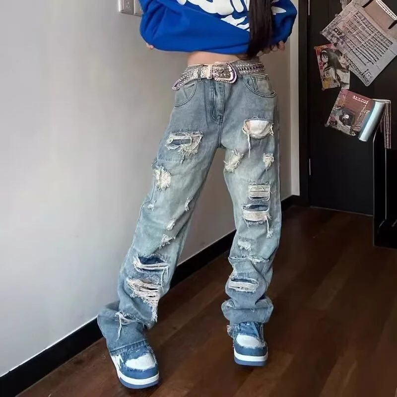 Herren Extraweite Ripped Baggy-Jeans mit tiefem Schritt und ausgeprägten Destroyed-Details Nord Taschen
