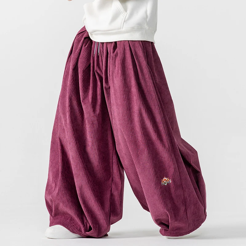 Herren Extraweite Plissée-Hose mit Rippstruktur und Tunnelzug Nord Taschen