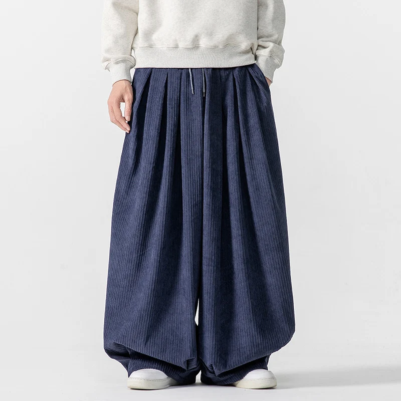 Herren Extraweite Plissée-Hose mit Rippstruktur und Tunnelzug Nord Taschen