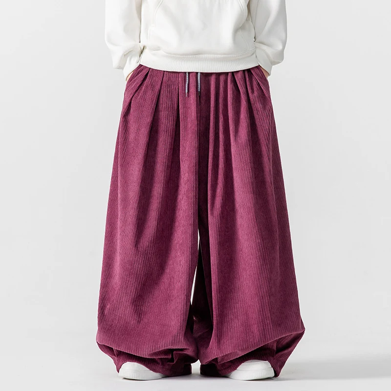 Herren Extraweite Plissée-Hose mit Rippstruktur und Tunnelzug Nord Taschen
