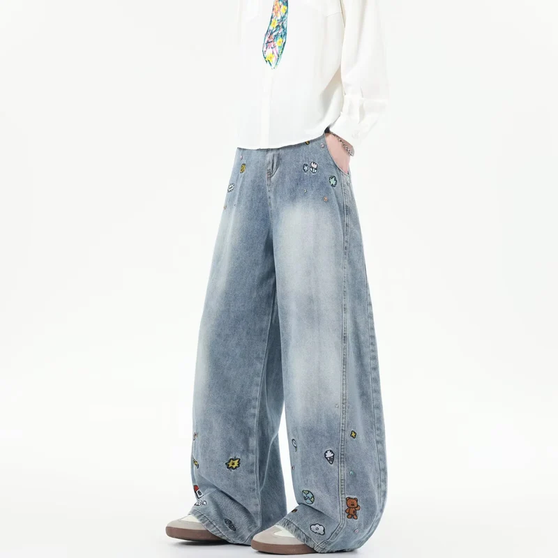 Herren Extraweite Baggy-Jeans mit verspielten Stickereien und weitem Bein Nord Taschen