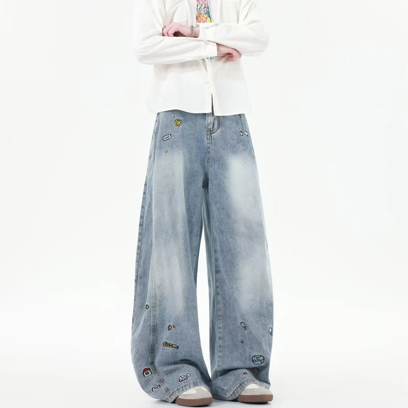 Herren Extraweite Baggy-Jeans mit verspielten Stickereien und weitem Bein Nord Taschen
