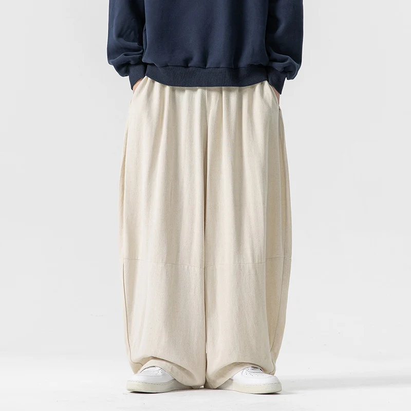 Herren Extraweit geschnittene Ballon-Loungehose mit elastischem Bund, tiefem Schritt und soften Baumwollmix Nord Taschen