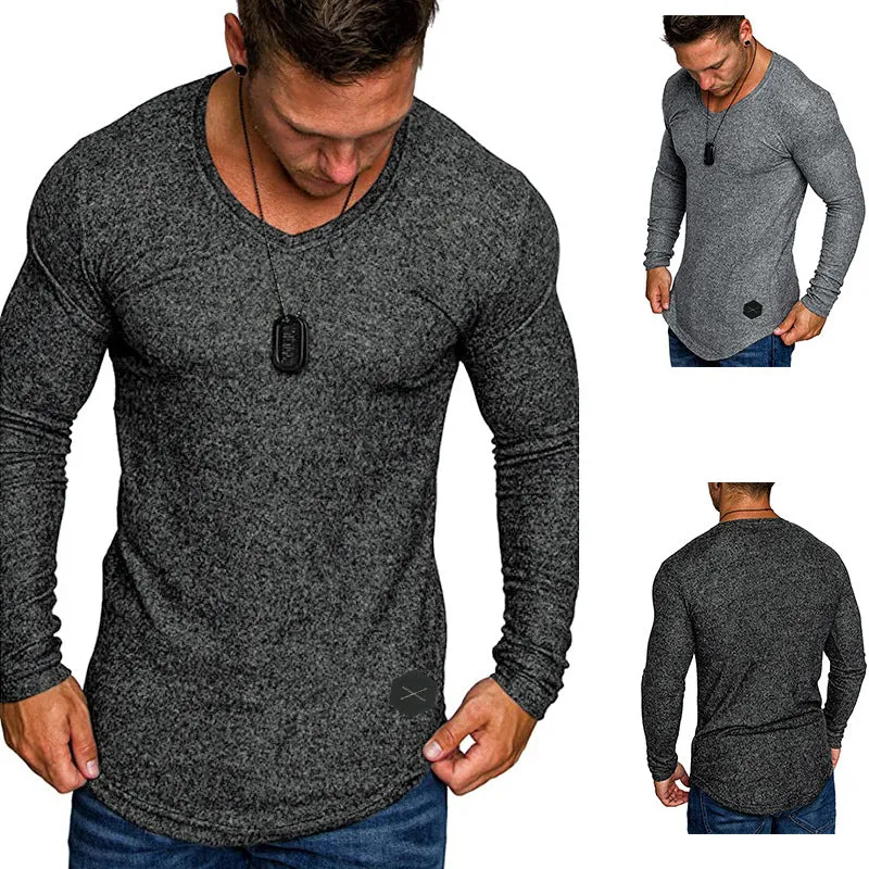Herren Enganliegendes Langarmshirt mit tiefem V-Ausschnitt, elastischem Baumwollmix und abgerundetem Saum Nord Taschen