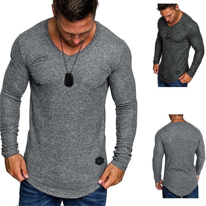 Herren Enganliegendes Langarmshirt mit tiefem V-Ausschnitt, elastischem Baumwollmix und abgerundetem Saum Nord Taschen