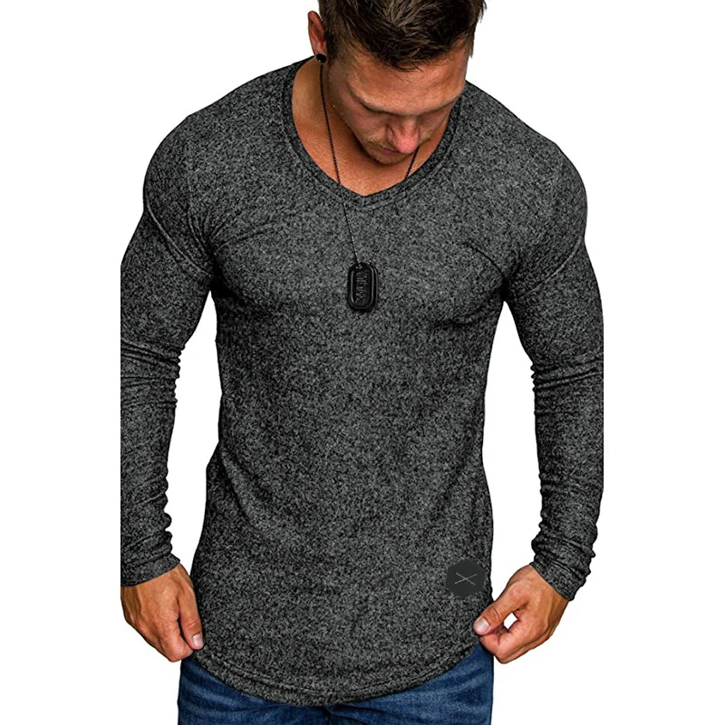 Herren Enganliegendes Langarmshirt mit tiefem V-Ausschnitt, elastischem Baumwollmix und abgerundetem Saum Nord Taschen