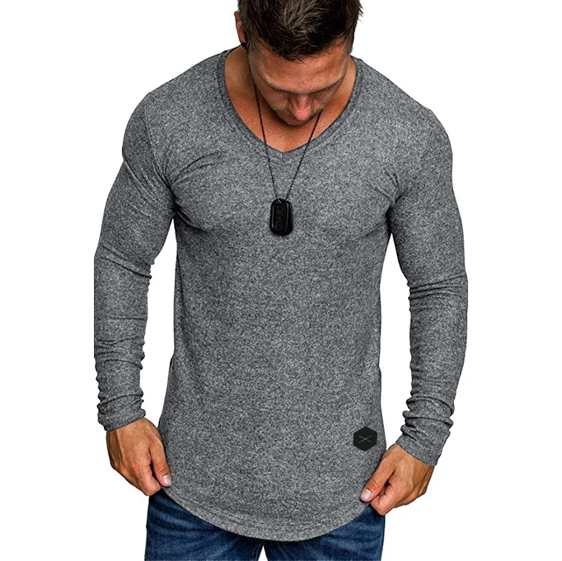 Herren Enganliegendes Langarmshirt mit tiefem V-Ausschnitt, elastischem Baumwollmix und abgerundetem Saum Nord Taschen