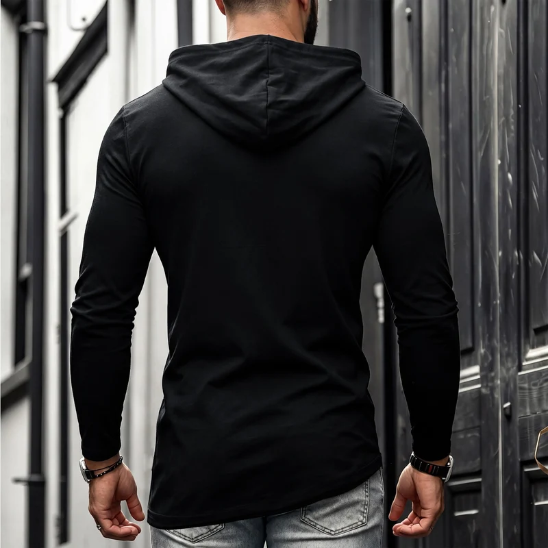 Herren Enganliegendes Langarmshirt mit hohem Schlauchkragen und asymmetrischem Saum Nord Taschen