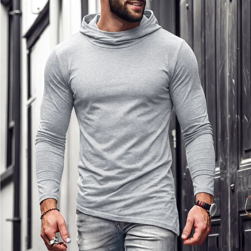 Herren Enganliegendes Langarmshirt mit hohem Schlauchkragen und asymmetrischem Saum Nord Taschen