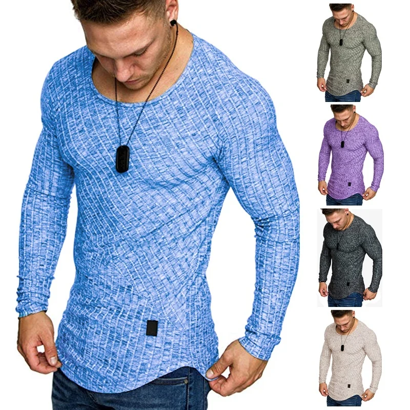 Herren Enganliegender Strukturstrick‑Langarmpullover mit Rundhals Nord Taschen
