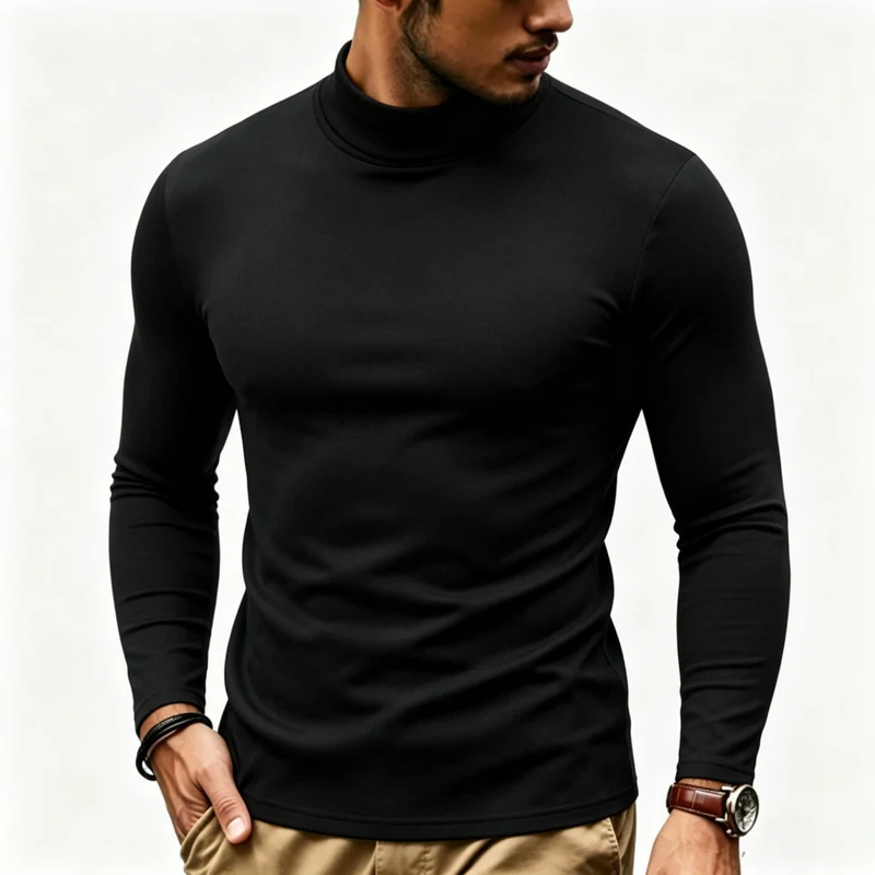 Herren Enganliegender Rollkragenpullover in Slim-Fit aus Baumwoll-Elasthan Nord Taschen