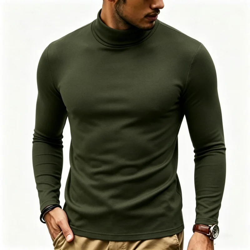 Herren Enganliegender Rollkragenpullover in Slim-Fit aus Baumwoll-Elasthan Nord Taschen