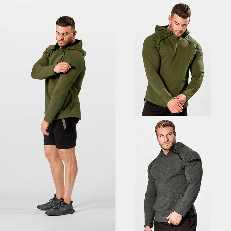 Herren Enganliegender Performance-Fit Hoodie mit Kapuze, Kängurutasche und Schulter-Reißverschluss Nord Taschen