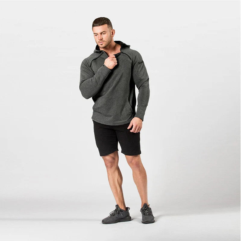 Herren Enganliegender Performance-Fit Hoodie mit Kapuze, Kängurutasche und Schulter-Reißverschluss Nord Taschen