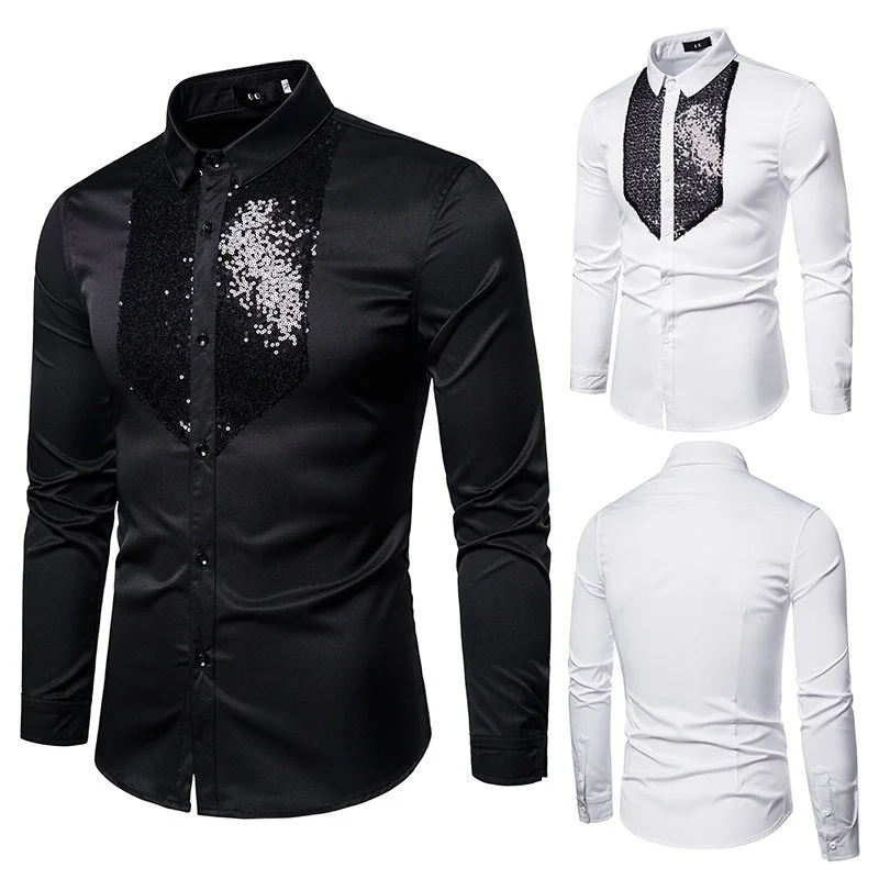 Herren Elegantes Hemd mit Pailletten-Brustplatte und tailliertem Schnitt Nord Taschen