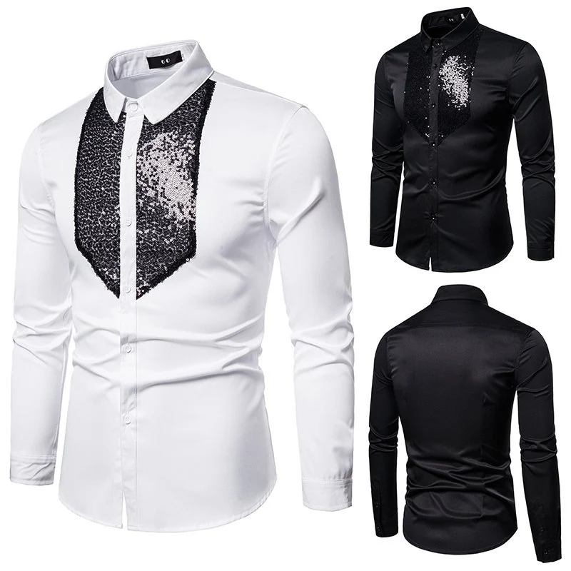 Herren Elegantes Hemd mit Pailletten-Brustplatte und tailliertem Schnitt Nord Taschen