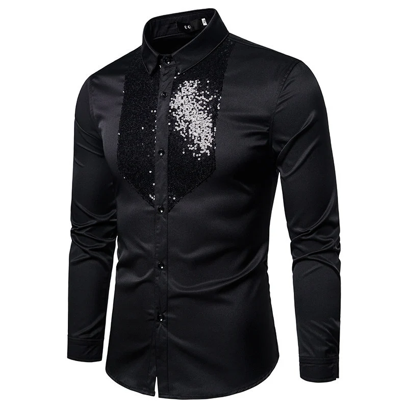 Herren Elegantes Hemd mit Pailletten-Brustplatte und tailliertem Schnitt Nord Taschen