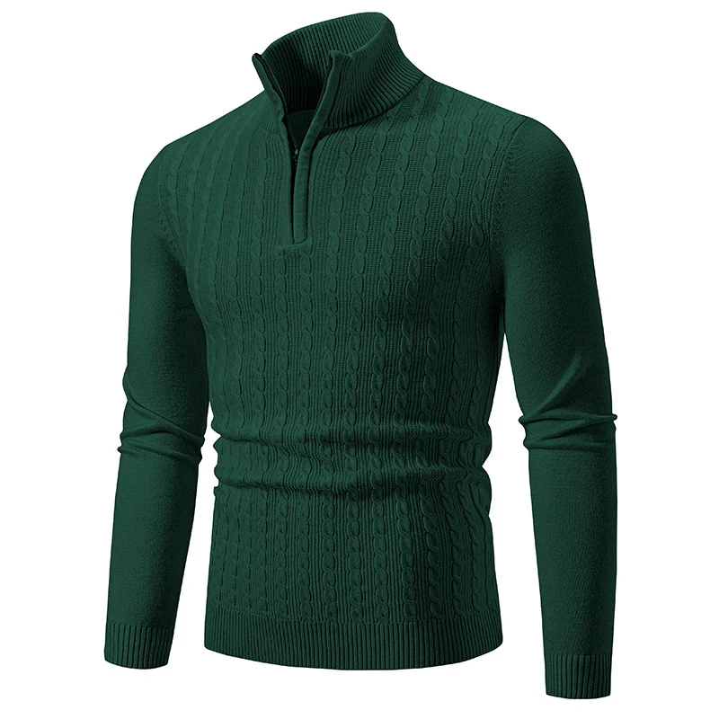 Herren Eleganter Zopfmuster-Halbzip-Pullover mit hohem Stehkragen und schmaler Passform Nord Taschen