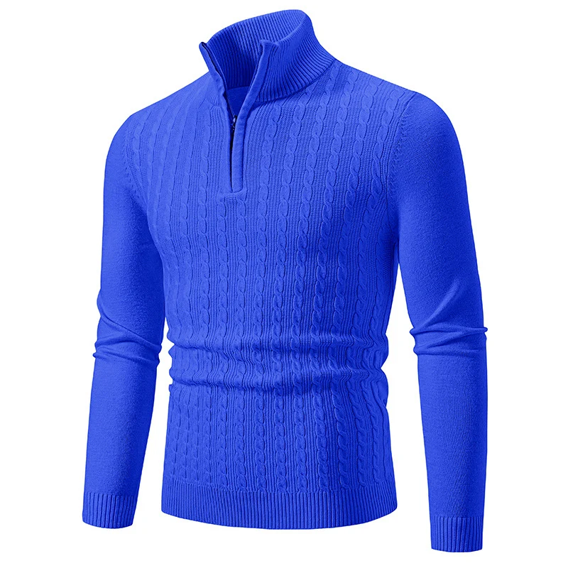 Herren Eleganter Zopfmuster-Halbzip-Pullover mit hohem Stehkragen und schmaler Passform Nord Taschen