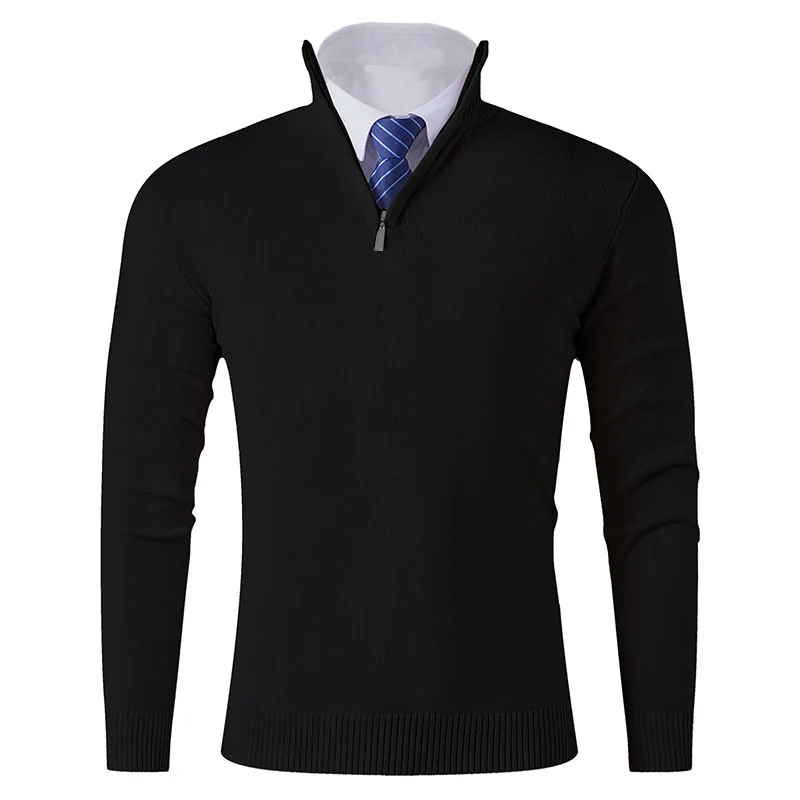 Herren Eleganter Feinstrick-Halbzip-Pullover mit Stehkragen, geripptem Saum und schmaler Silhouette Nord Taschen
