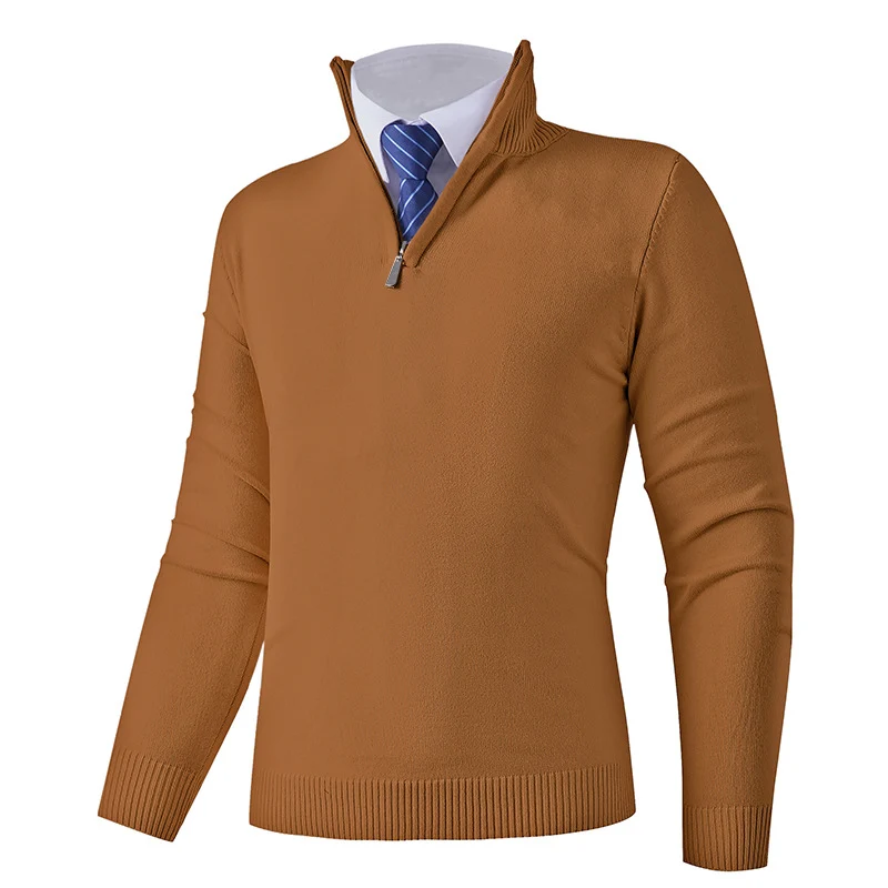 Herren Eleganter Feinstrick-Halbzip-Pullover mit Stehkragen, geripptem Saum und schmaler Silhouette Nord Taschen