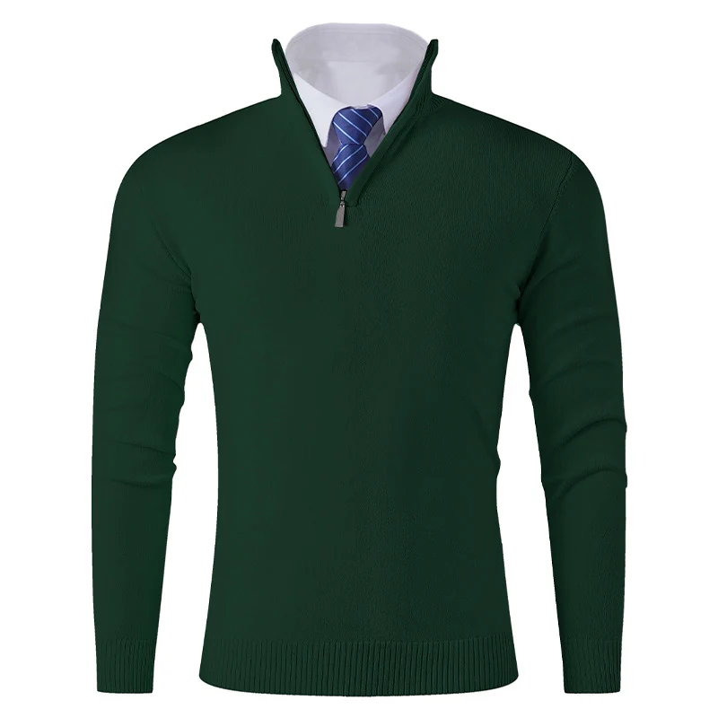 Herren Eleganter Feinstrick-Halbzip-Pullover mit Stehkragen, geripptem Saum und schmaler Silhouette Nord Taschen