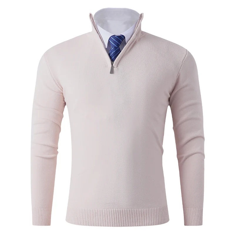 Herren Eleganter Feinstrick-Halbzip-Pullover mit Stehkragen, geripptem Saum und schmaler Silhouette Nord Taschen