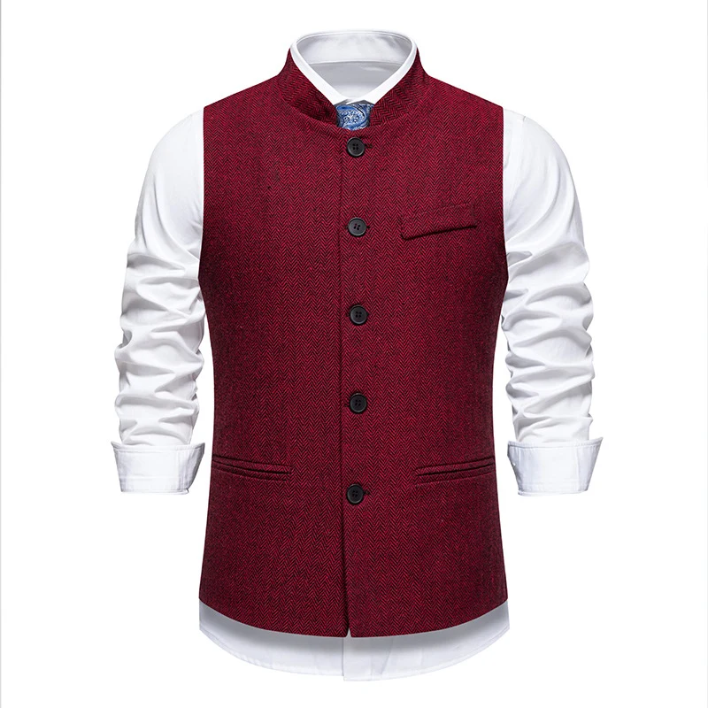 Herren Elegante Tweed-Weste mit Stehkragen und Fischgrätstruktur Nord Taschen