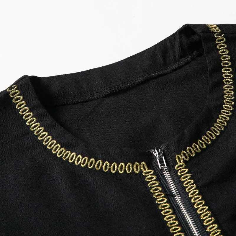 Herren Elegante Langtunika mit Rundhalsausschnitt, Frontreißverschluss und goldener Zierstickerei Nord Taschen
