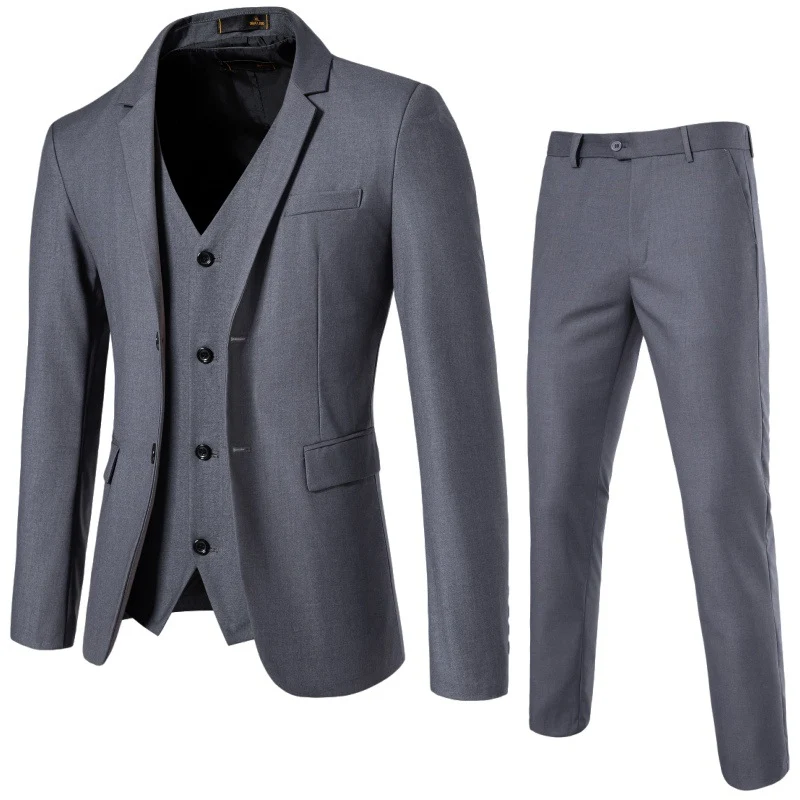 Herren Dreiteiliges tailliertes Anzugset mit Slim‑Sakko, Weste und schmaler Flachbundhose Nord Taschen