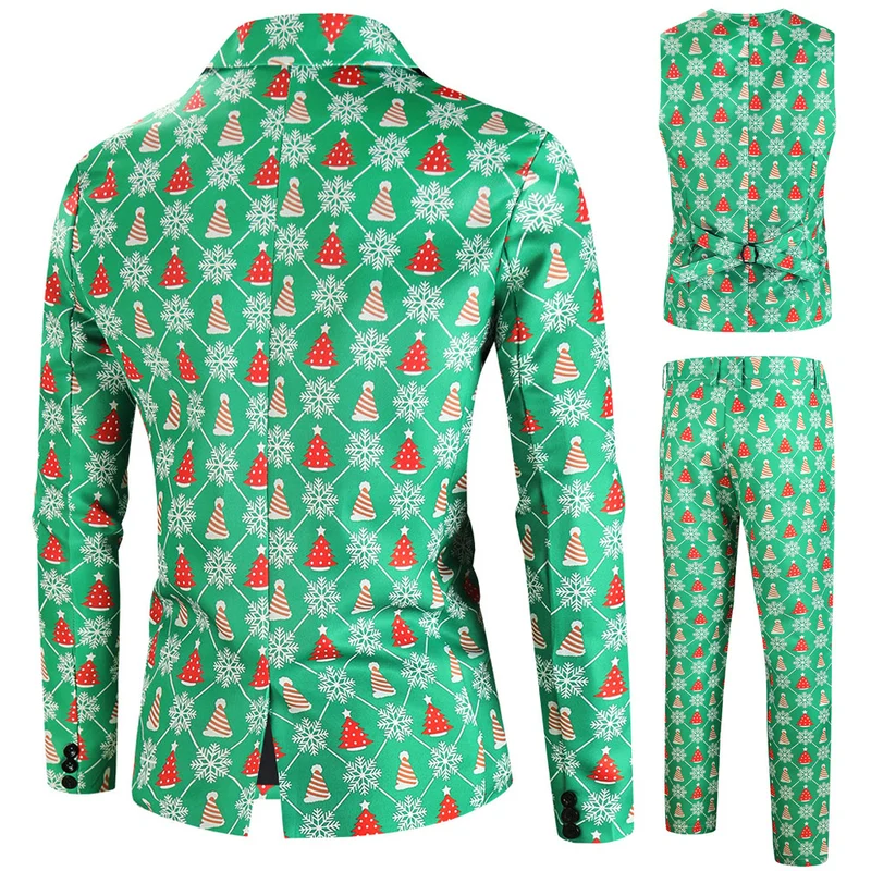 Herren Dreiteiliges Festliches Anzugset mit Weihnachtsprint und tailliertem Sakko Nord Taschen