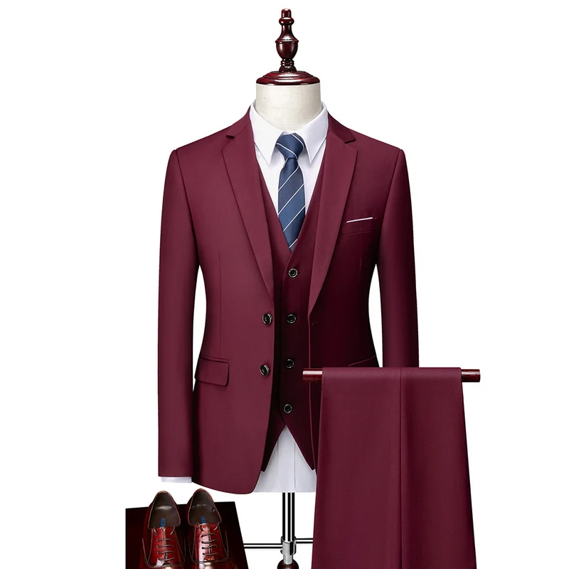 Herren Dreiteiliger Business-Anzug mit tailliertem Schnitt, Weste und klassischem Revers Nord Taschen