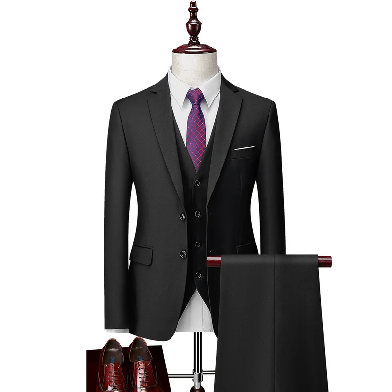 Herren Dreiteiliger Business-Anzug mit tailliertem Schnitt, Weste und klassischem Revers Nord Taschen