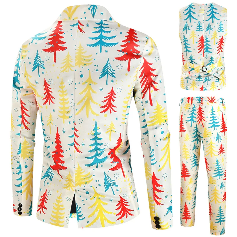Herren Dreiteiliger Anzug mit festlichem Tannenbaum‑Print, tailliertes Sakko, Weste & Hose Nord Taschen