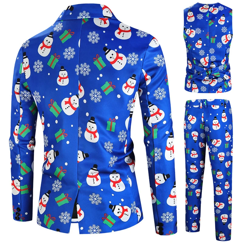 Herren Dreiteiliger Anzug mit festlichem Tannenbaum‑Print, tailliertes Sakko, Weste & Hose Nord Taschen