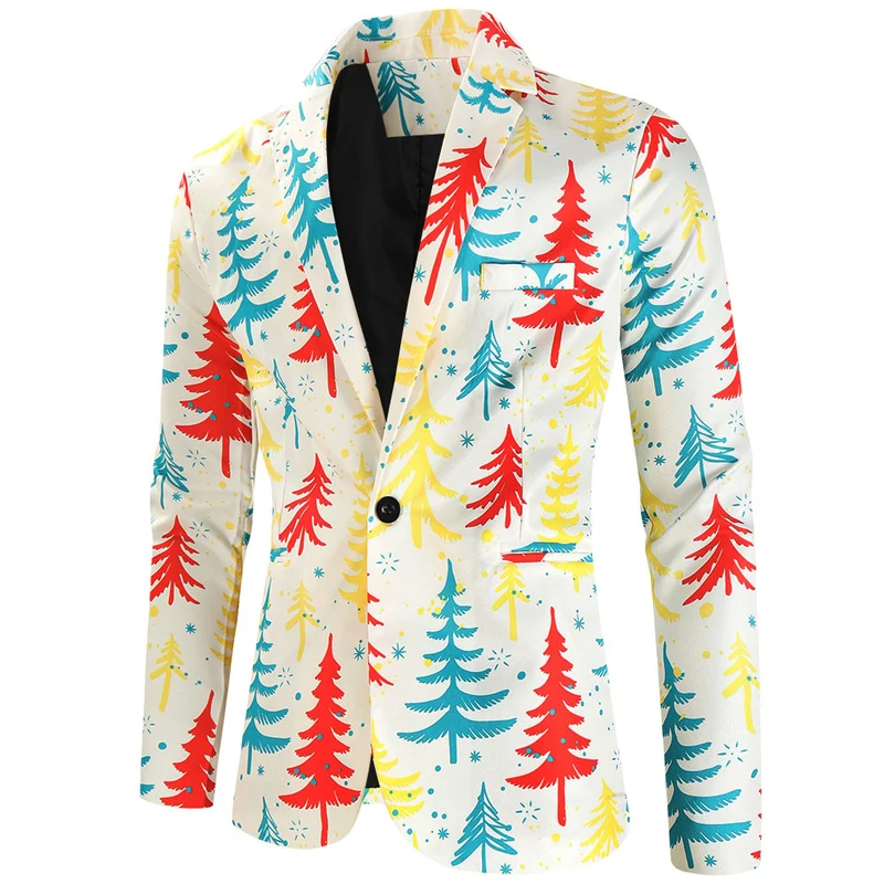 Herren Dreiteiliger Anzug mit festlichem Tannenbaum‑Print, tailliertes Sakko, Weste & Hose Nord Taschen