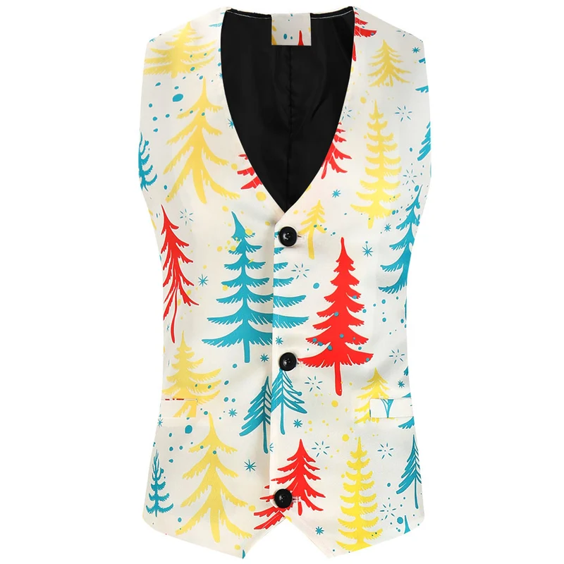 Herren Dreiteiliger Anzug mit festlichem Tannenbaum‑Print, tailliertes Sakko, Weste & Hose Nord Taschen