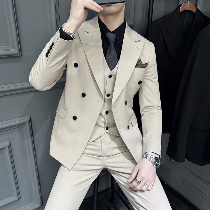 Herren Doppelreihiger Slim‑Fit Business‑Anzug mit tailliertem Sakko und schmaler Anzughose Nord Taschen