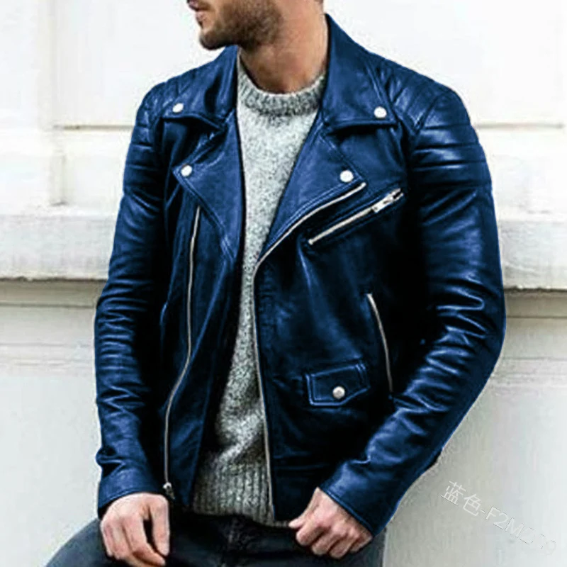 Herren Biker-Lederjacke mit asymmetrischem Reißverschluss und gesteppter Schulterpartie Nord Taschen