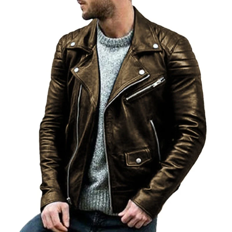 Herren Biker-Lederjacke mit asymmetrischem Reißverschluss und gesteppter Schulterpartie Nord Taschen
