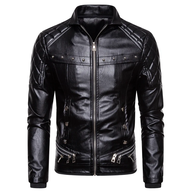 Herren Biker-Lederjacke im Vintage-Look mit gesteppter Schulter und breitem Kunstfellkragen Nord Taschen