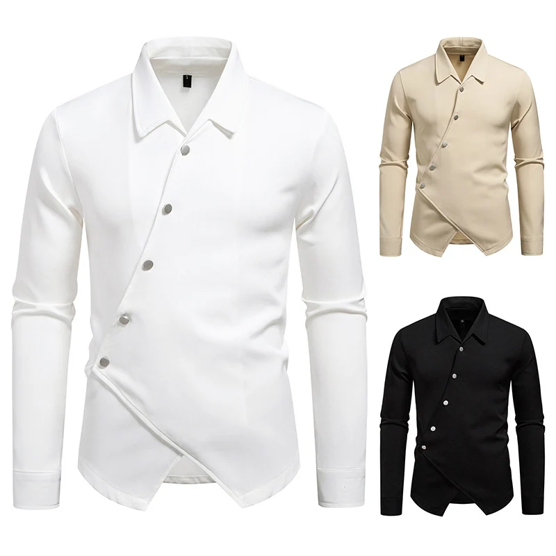 Herren Asymmetrisches Hemd mit diagonaler Druckknopfleiste und Hemdkragen Nord Taschen