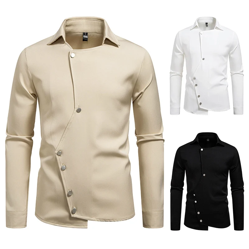 Herren Asymmetrisches Hemd mit diagonalem Druckknopfverschluss Nord Taschen