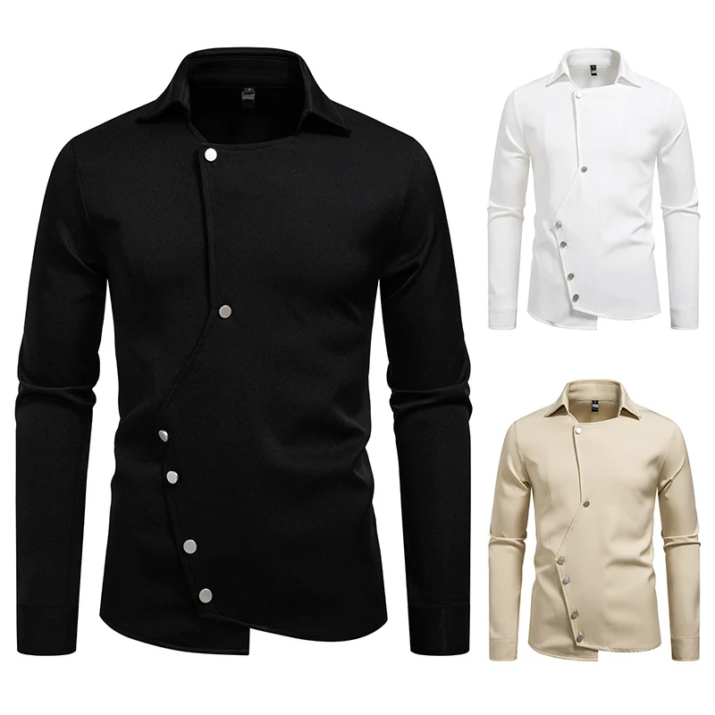 Herren Asymmetrisches Hemd mit diagonalem Druckknopfverschluss Nord Taschen