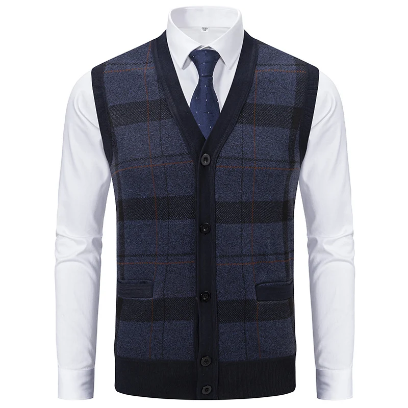 Herren Ärmellose Strickweste mit Rauten‑Muster, V‑Ausschnitt und Knopfleiste Nord Taschen