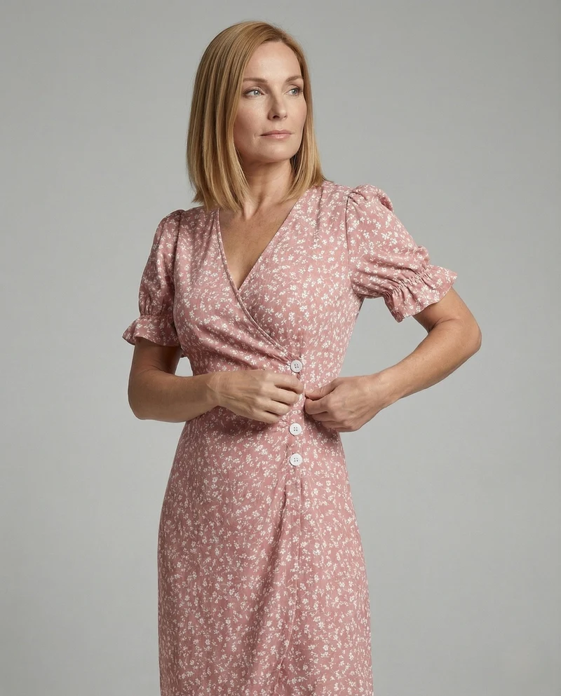 Tailliertes Midikleid Mit Puffärmeln Damen