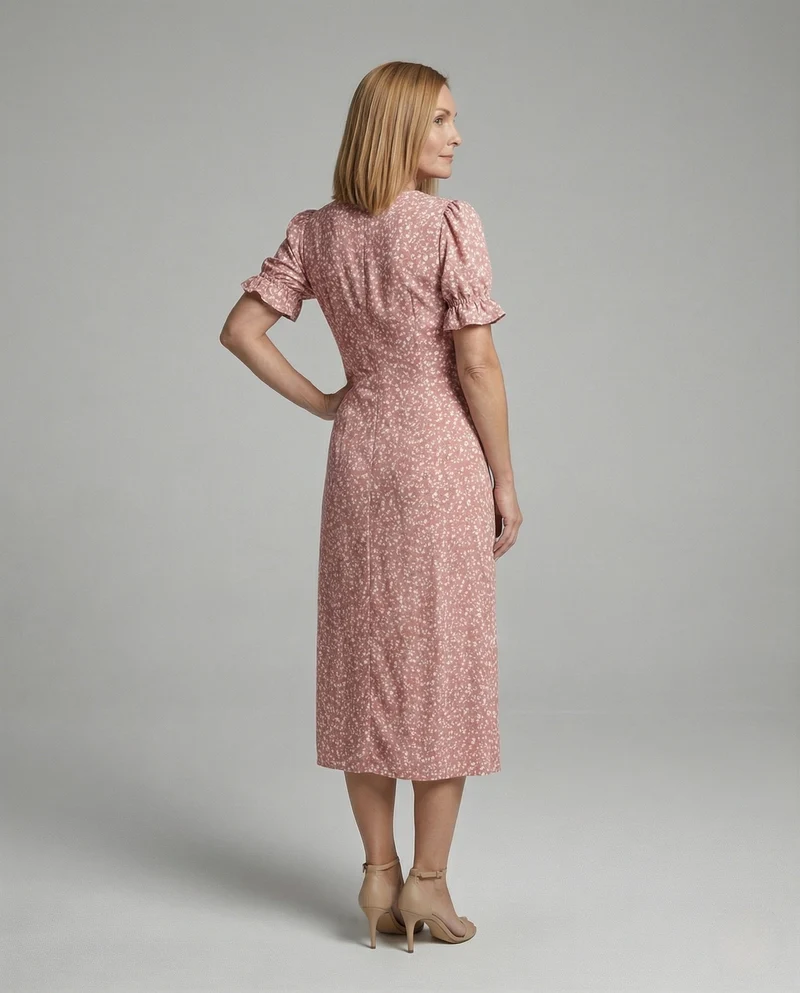 Tailliertes Midikleid Mit Puffärmeln Damen
