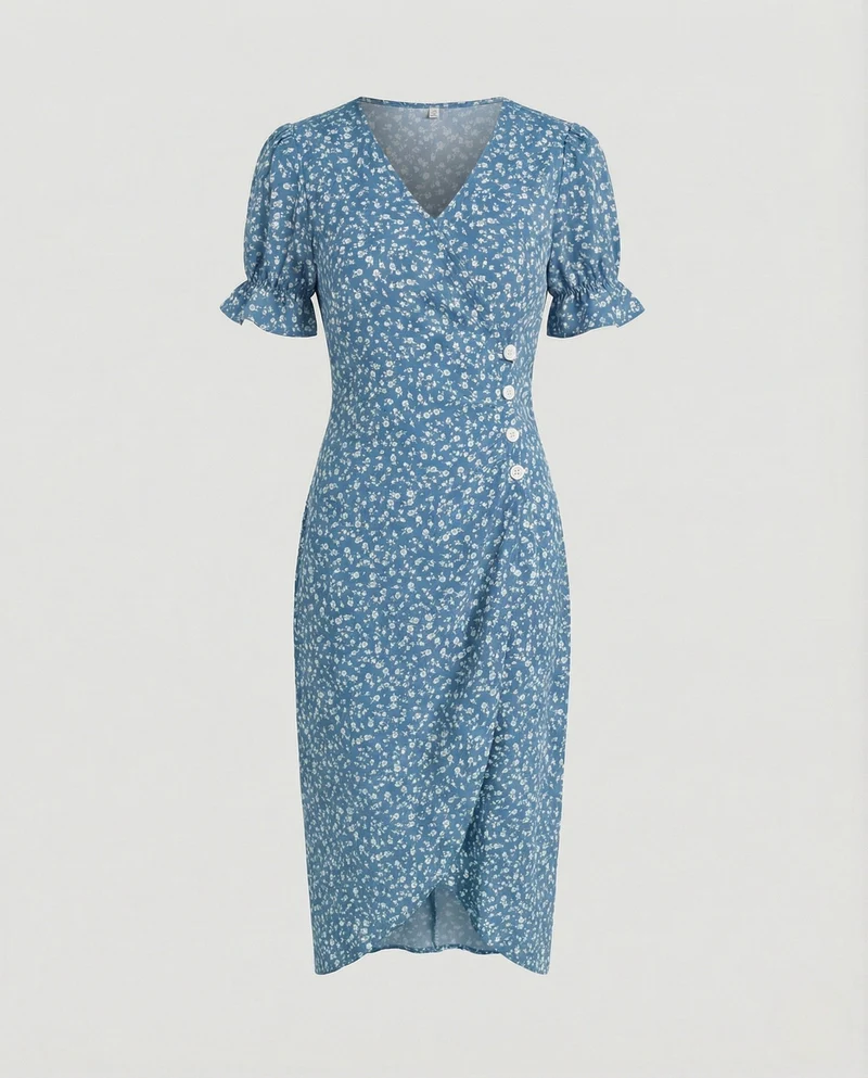 Tailliertes Midikleid Mit Puffärmeln Damen