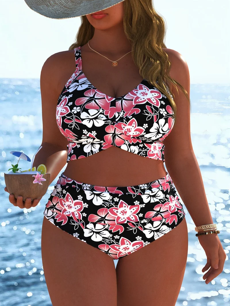 Damen Bikini-Set mit stylischem Marmormuster und hohem Taillenschnitt Nord Taschen